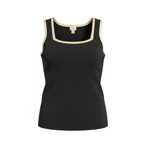 LOFT Black Tank with Cream Trim - Square Neck Sleeveless Top